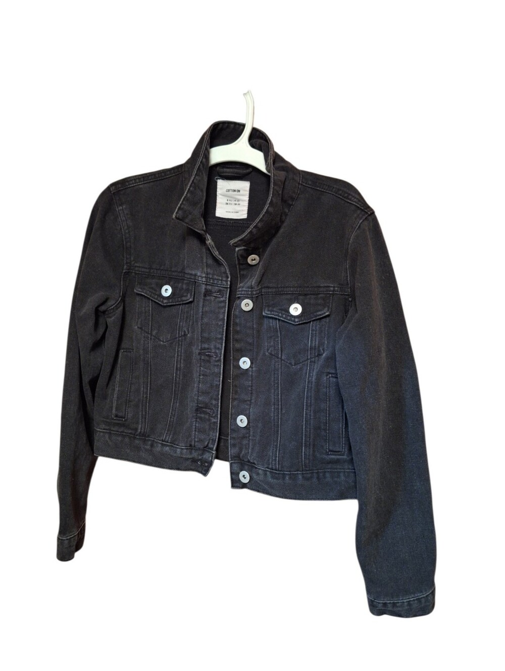 Cotton On Ladies Size 4 Black Denim Cropped Jacket Must Have Fall Preppy Staple